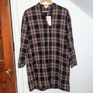 Anthropologie THE KORNER Cotton Plaid Flannel Button Down Tunic Dress